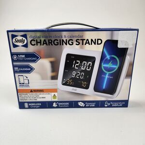 Sealy Wireless Charging Stand Alarm Clock Calendar Temperature Display 10W USB-C